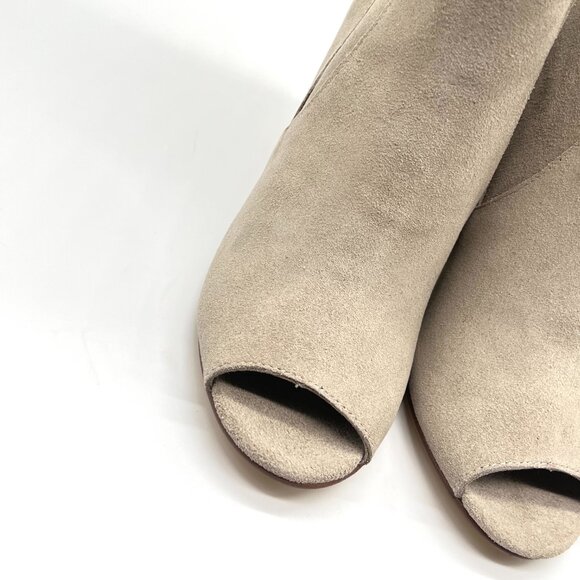 Chinese Laundry Womens 7M Tom Girl Taupe Brown Suede Leather Peep Toe Booties - Picture 4 of 14